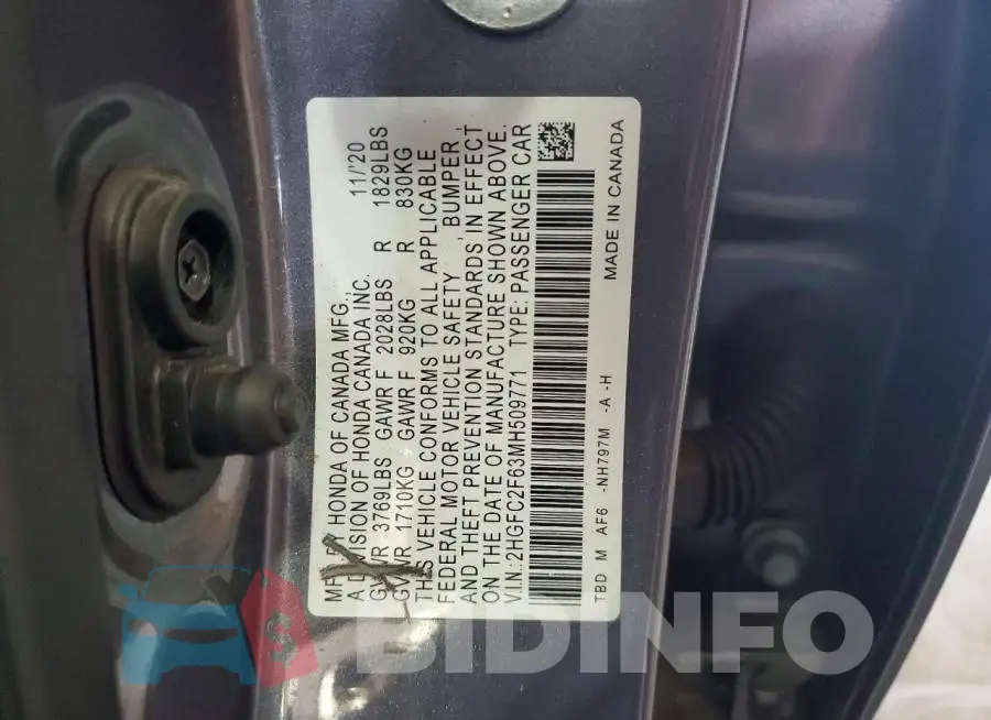 2HGFC2F63MH509771 Photo# 12