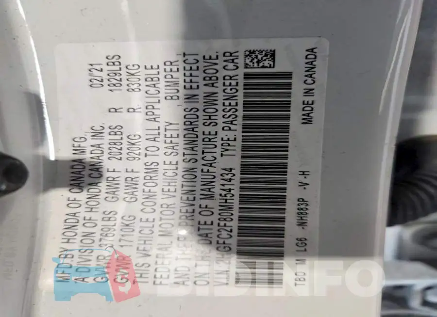 2HGFC2F80MH541434 Photo# 12