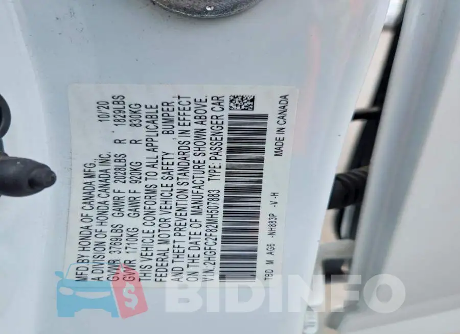 2HGFC2F82MH507883 Photo# 12