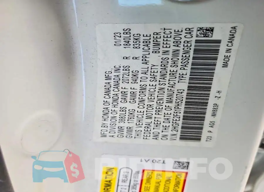 2HGFE2F51PH520743 Photo# 12