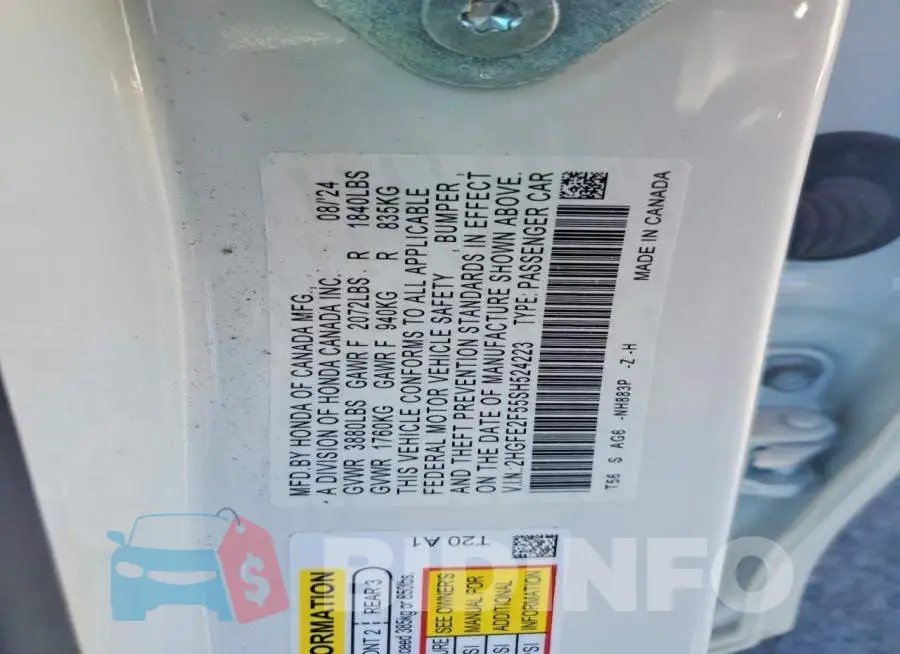 2HGFE2F55SH524223 Photo# 13