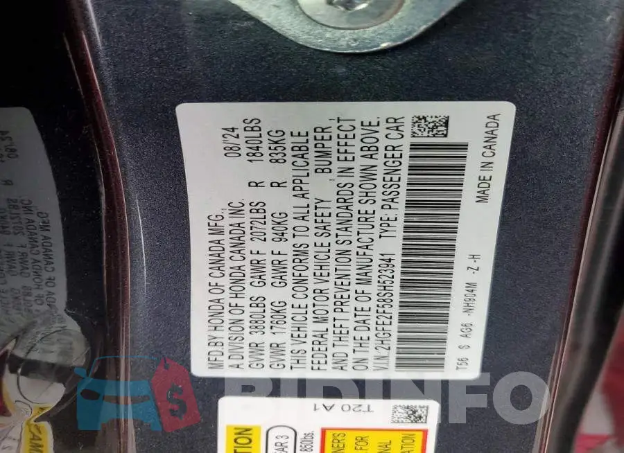 2HGFE2F58SH523941 Photo# 13