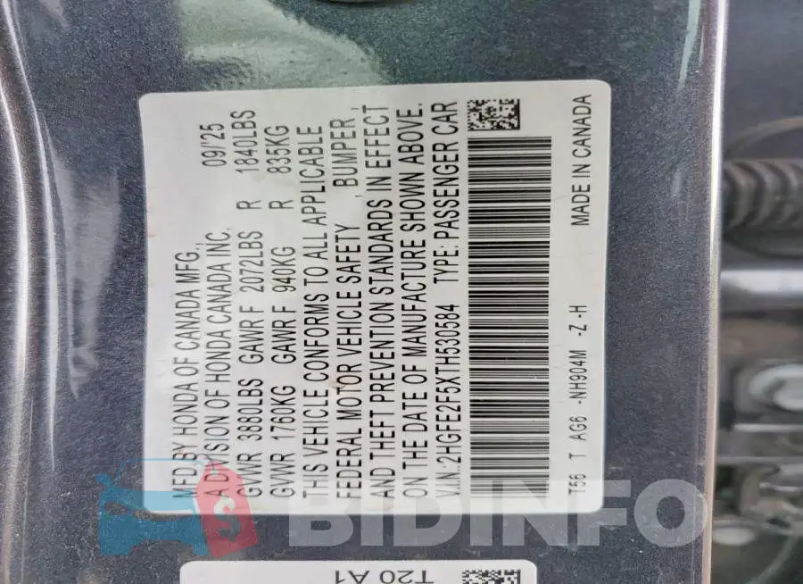 2HGFE2F5XTH530584 Photo# 13