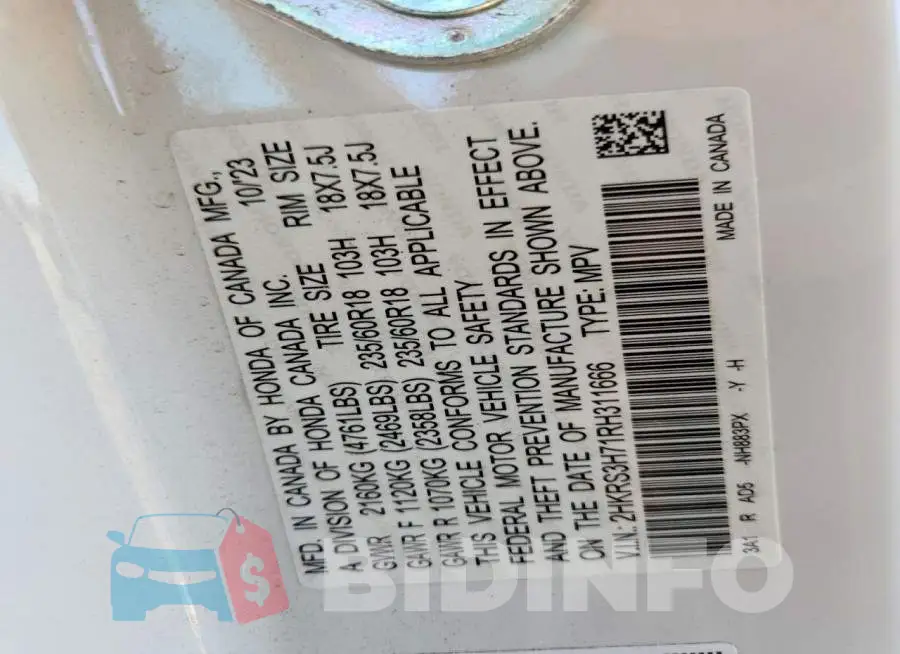 2HKRS3H71RH311666 Photo# 13