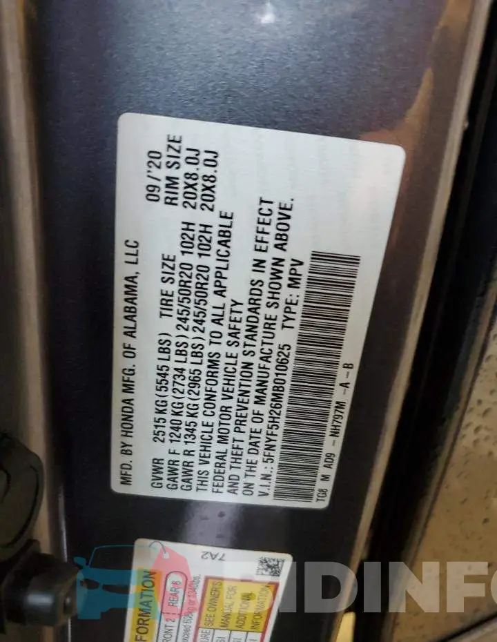 5FNYF5H26MB010625 Photo# 13