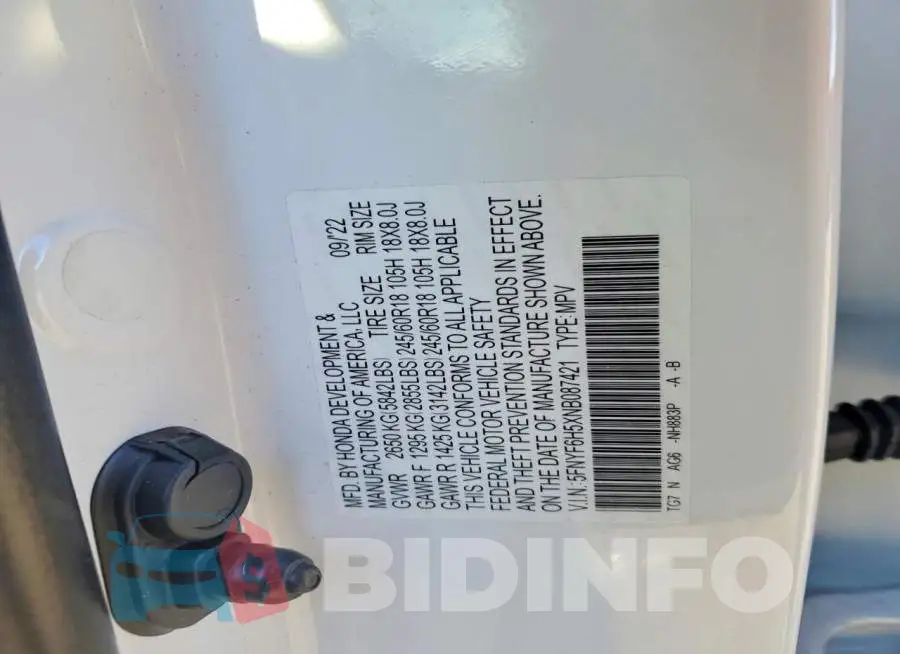5FNYF6H5XNB087421 Photo# 13