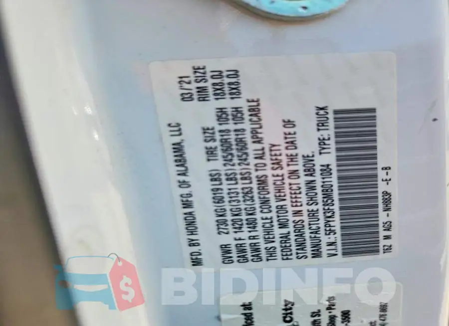 5FPYK3F85MB011084 Photo# 13