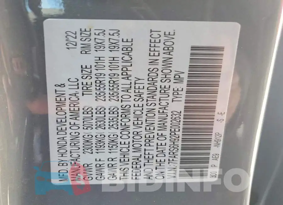 7FARS6H92PE002632 Photo# 14