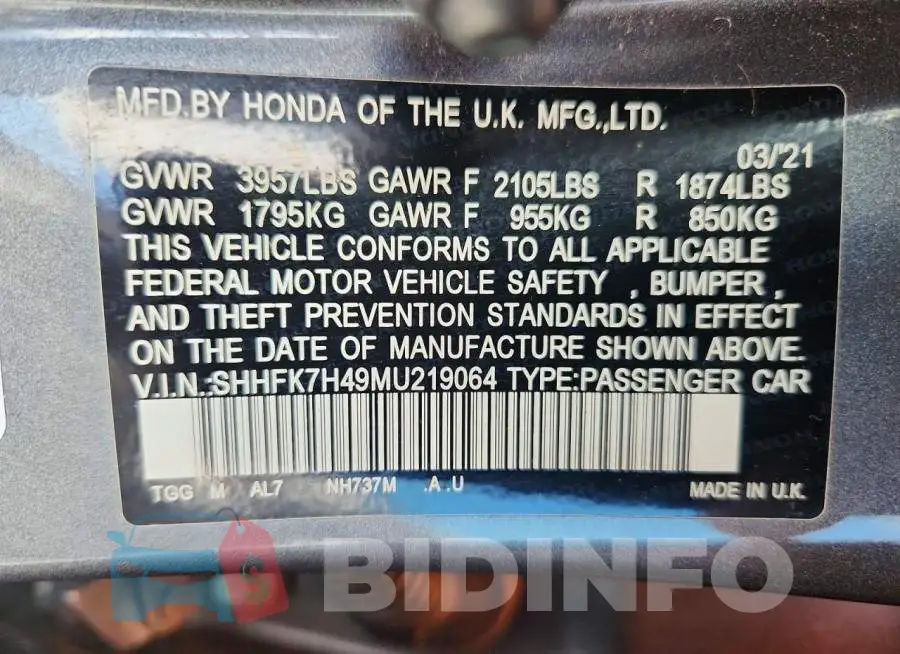 SHHFK7H49MU219064 Photo# 12