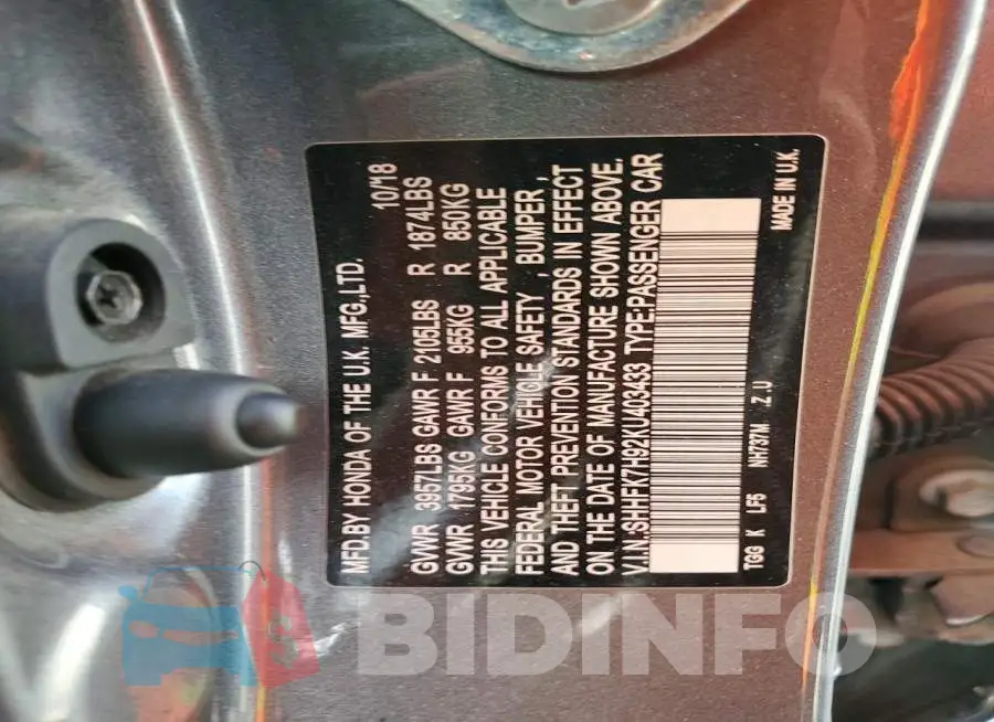 SHHFK7H92KU403433 Photo# 12