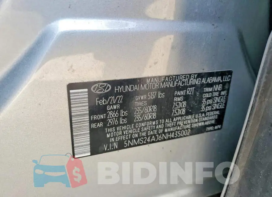 5NMS24AJ6NH435002 Photo# 13