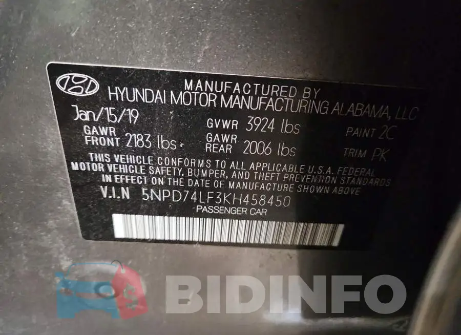 5NPD74LF3KH458450 Photo# 12