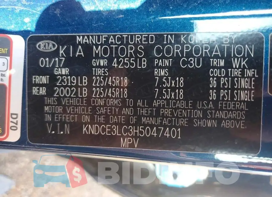 KNDCE3LC3H5047401 Photo# 12