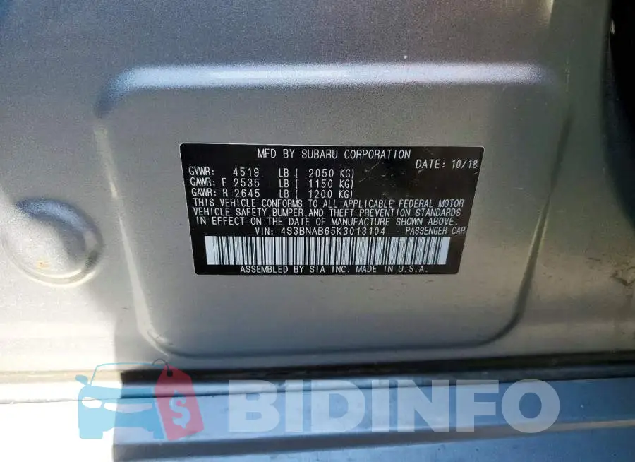 4S3BNAB65K3013104 Photo# 12