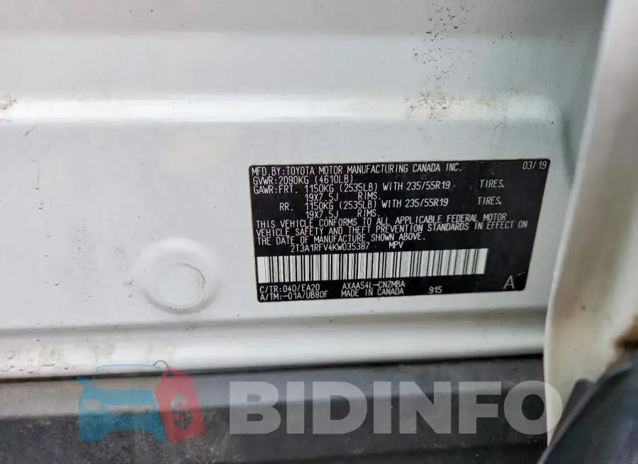 2T3A1RFV4KW035387 Photo# 13