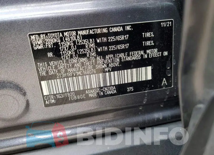 2T3H1RFV1MC168076 Photo# 13