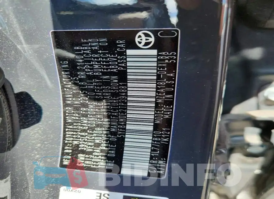 5YFB4MDE2TP394881 Photo# 12