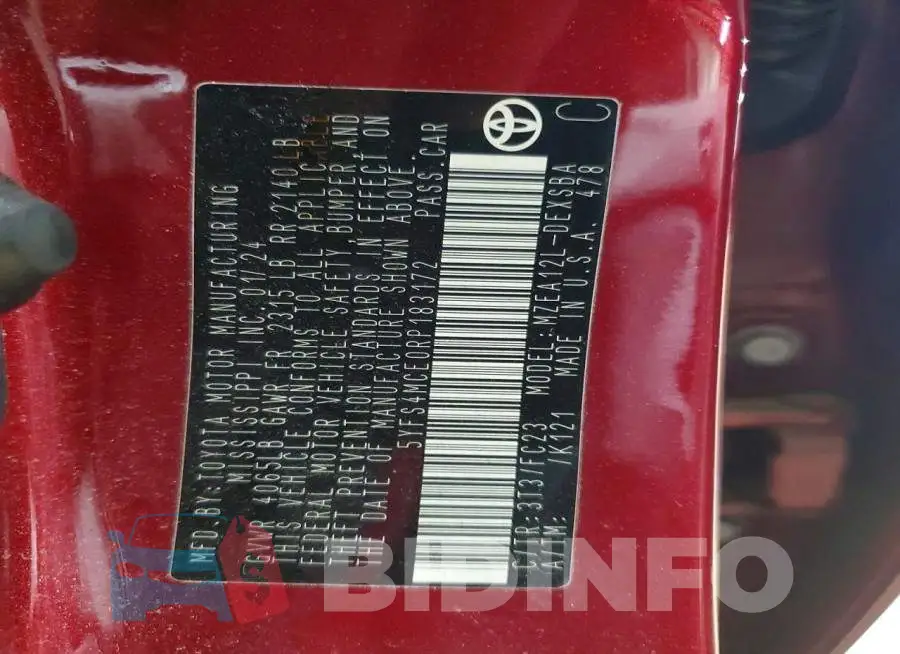 5YFS4MCE0RP183172 Photo# 12