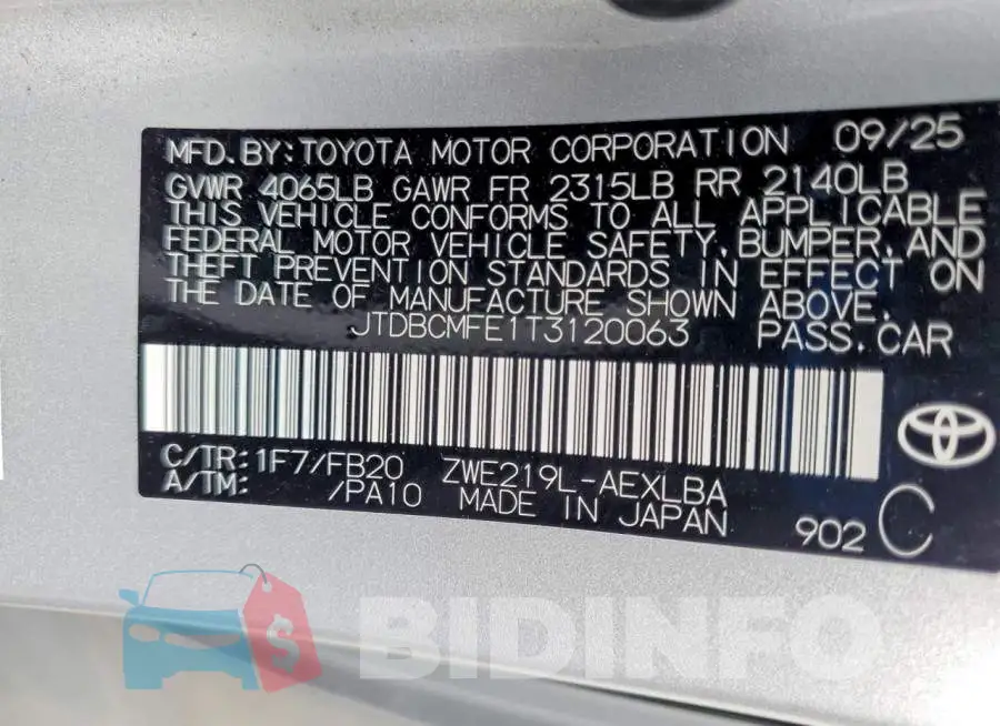 JTDBCMFE1T3120063 Photo# 13