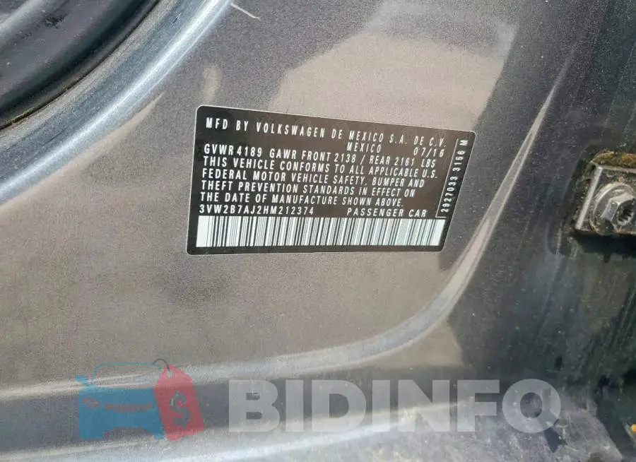 3VW2B7AJ2HM212374 Photo# 12