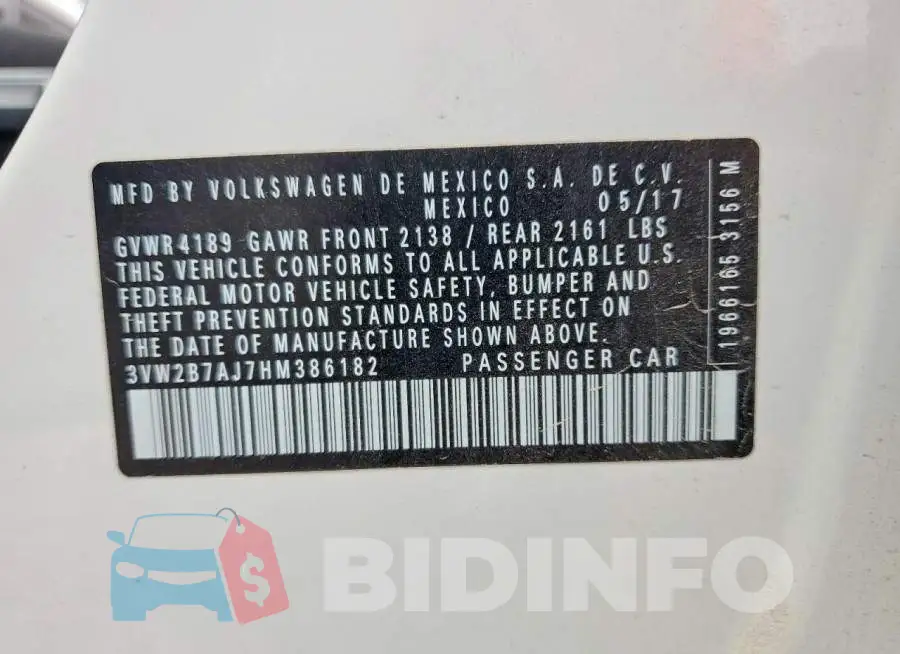 3VW2B7AJ7HM386182 Photo# 12