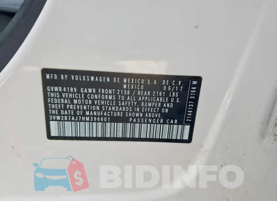 3VW2B7AJ7HM396601 Photo# 12