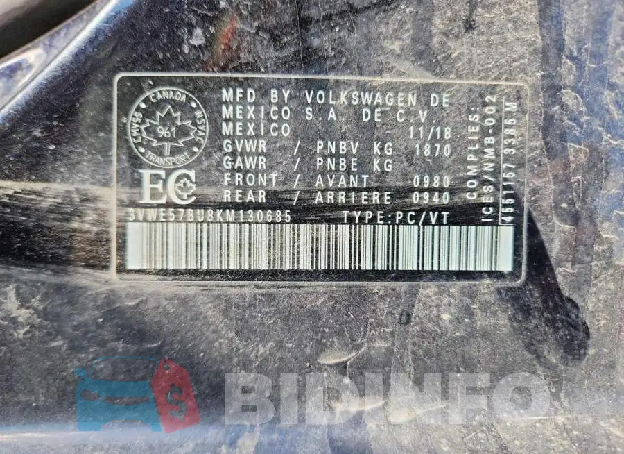 3VWE57BU8KM130685 Photo# 12