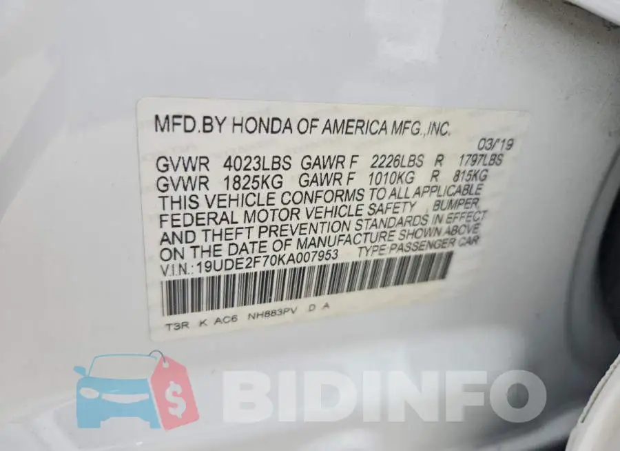 19UDE2F70KA007953 Photo# 13