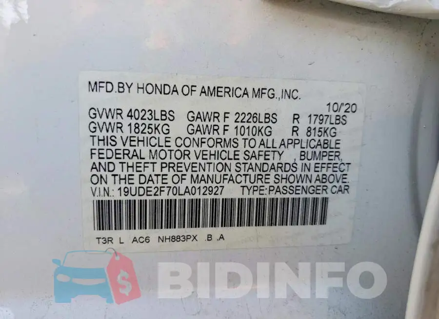 19UDE2F70LA012927 Photo# 13