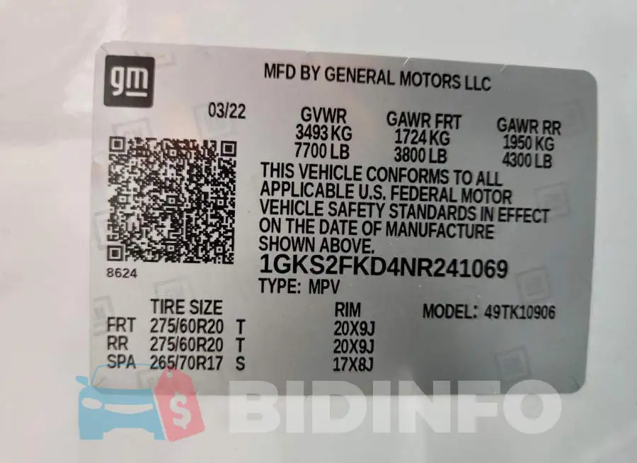 1GKS2FKD4NR241069 Photo# 7