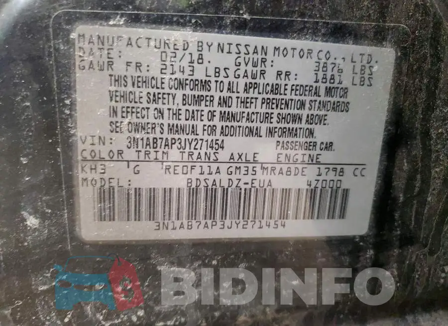 3N1AB7AP3JY271454 Photo# 12
