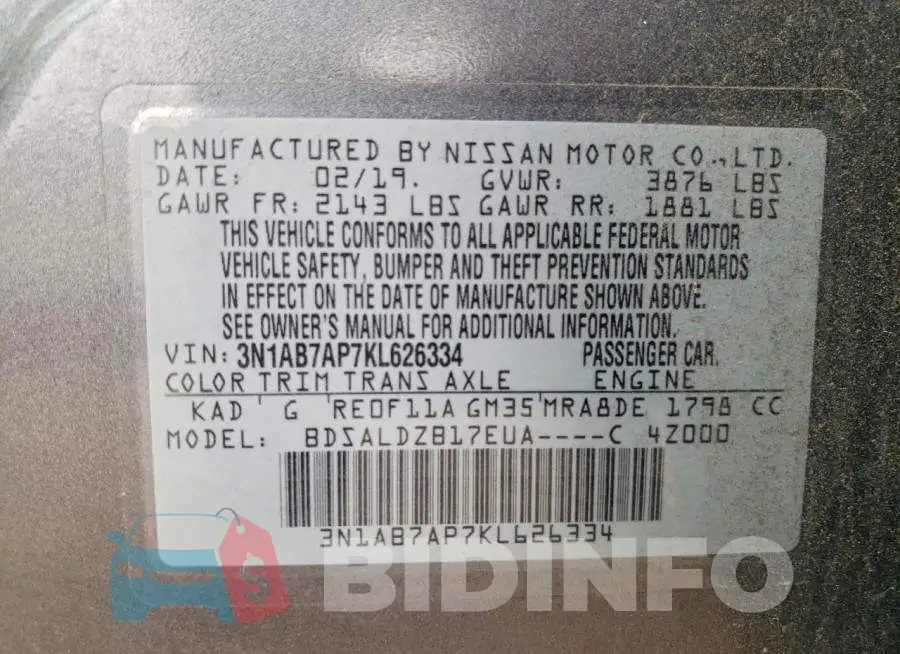 3N1AB7AP7KL626334 Photo# 12