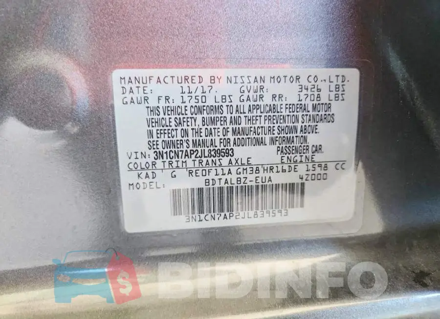 3N1CN7AP2JL839593 Photo# 13