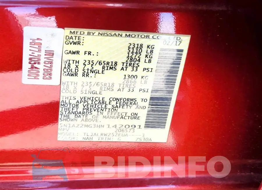 5N1AZ2MG3HN142091 Photo# 13