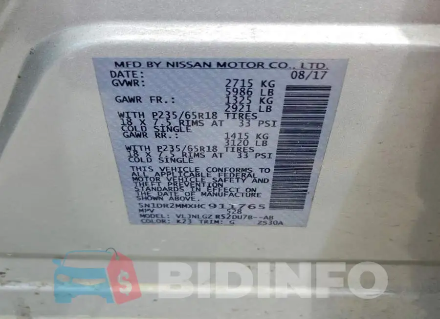 5N1DR2MMXHC911765 Photo# 13