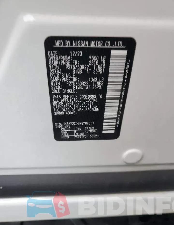 JN8AY2CD3R9707551 Photo# 13