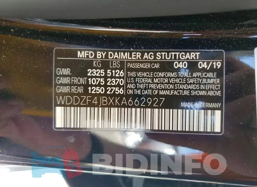 WDDZF4JBXKA662927 Photo# 13