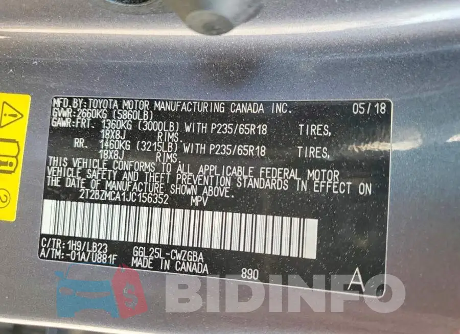 2T2BZMCA1JC156352 Photo# 13