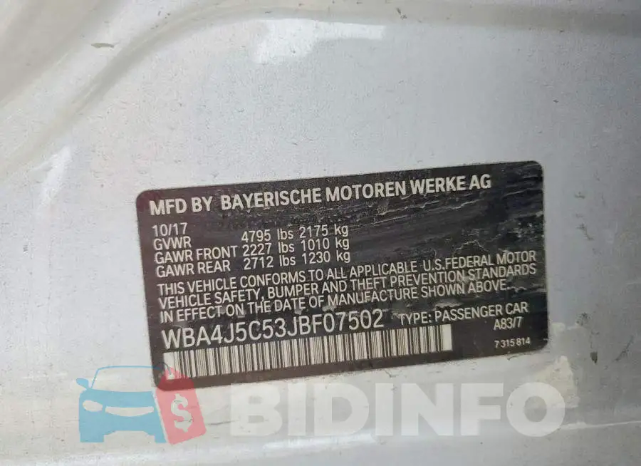 WBA4J5C53JBF07502 Photo# 12