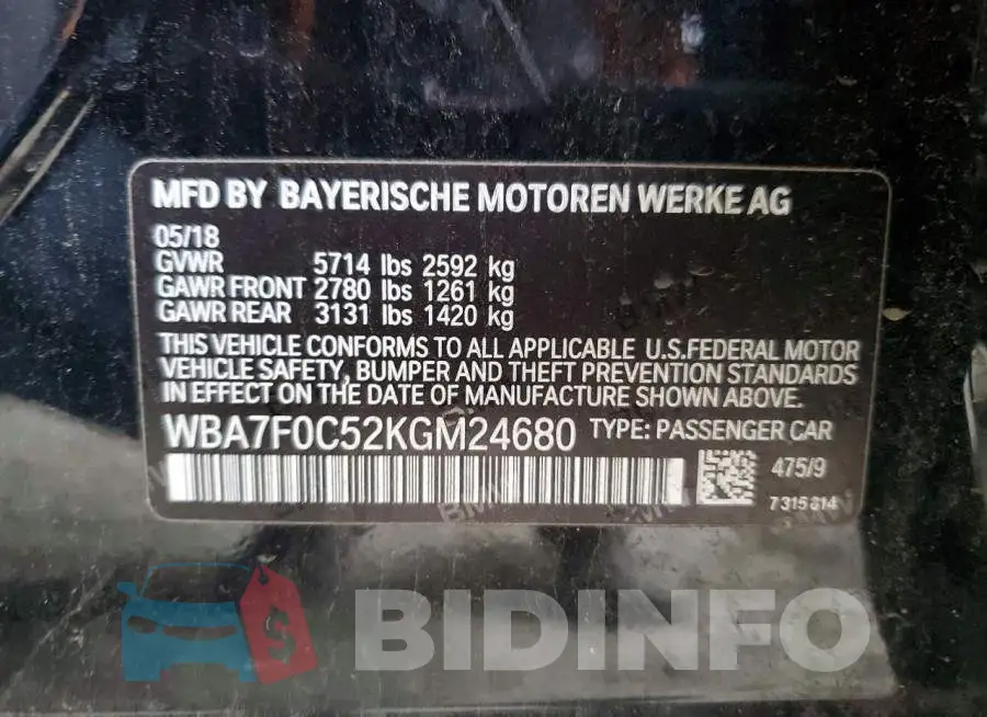 WBA7F0C52KGM24680 Photo# 12