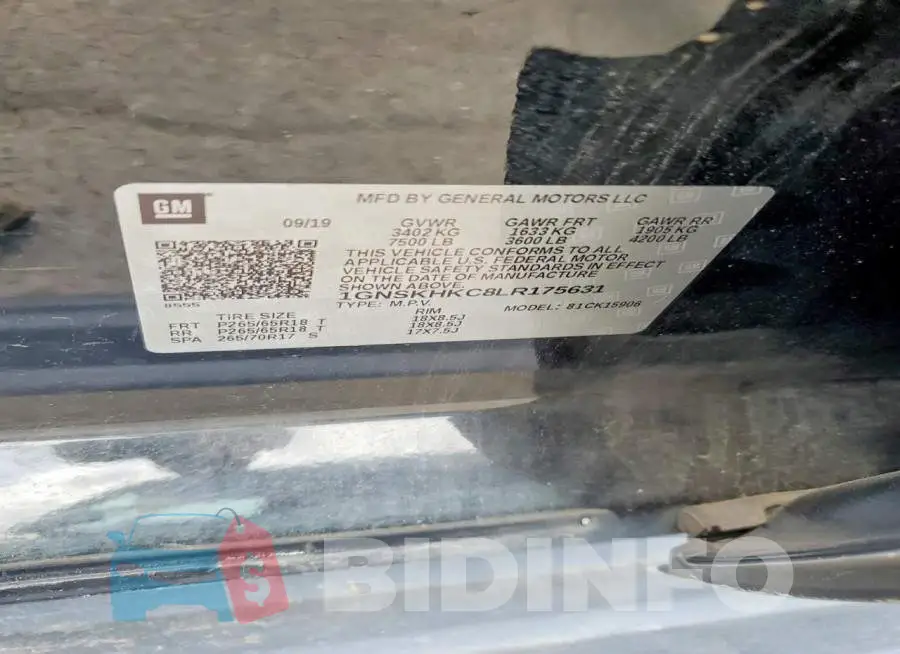 1GNSKHKC8LR175631 Photo# 13