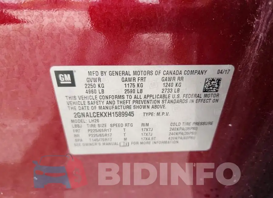 2GNALCEKXH1589945 Photo# 12