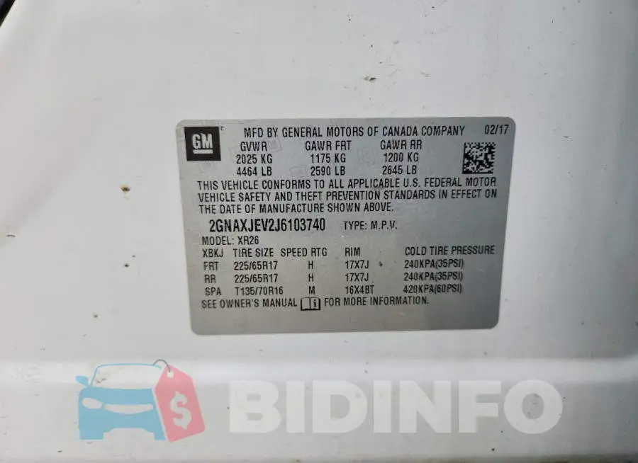 2GNAXJEV2J6103740 Photo# 13