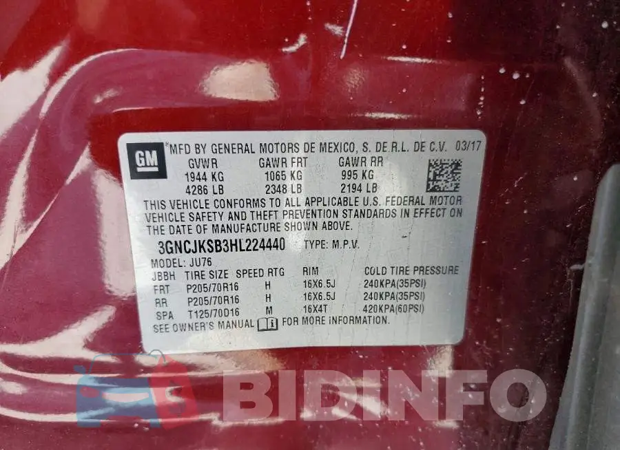 3GNCJKSB3HL224440 Photo# 13