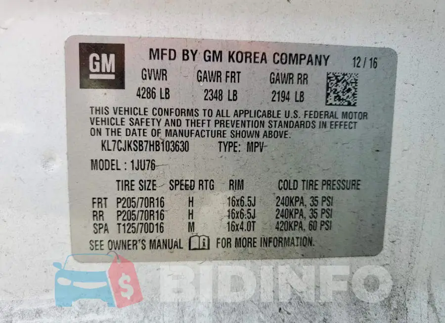 KL7CJKSB7HB103630 Photo# 12