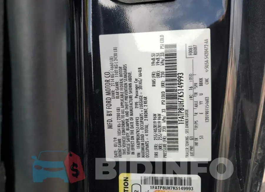 1FATP8UH7K5149993 Photo# 12
