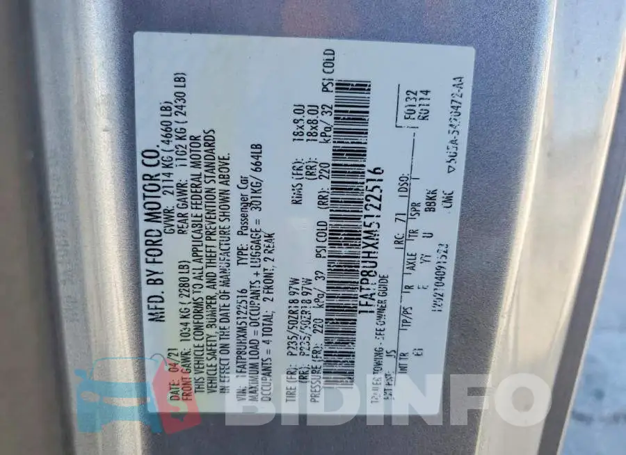 1FATP8UHXM5122516 Photo# 12
