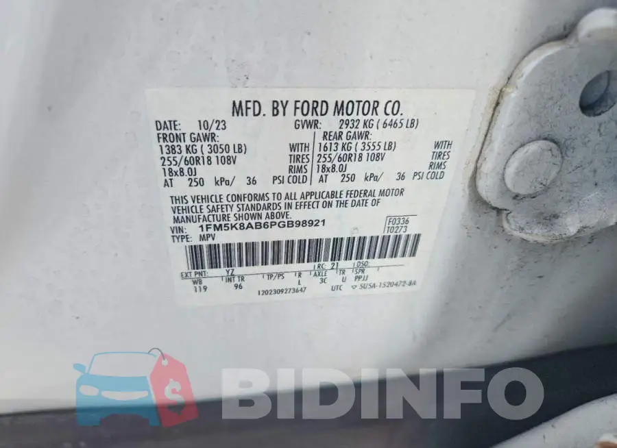 1FM5K8AB6PGB98921 Photo# 14
