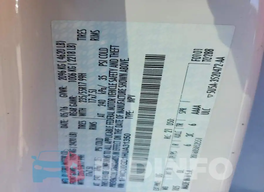 1FMCU0GD1HUA31350 Photo# 13