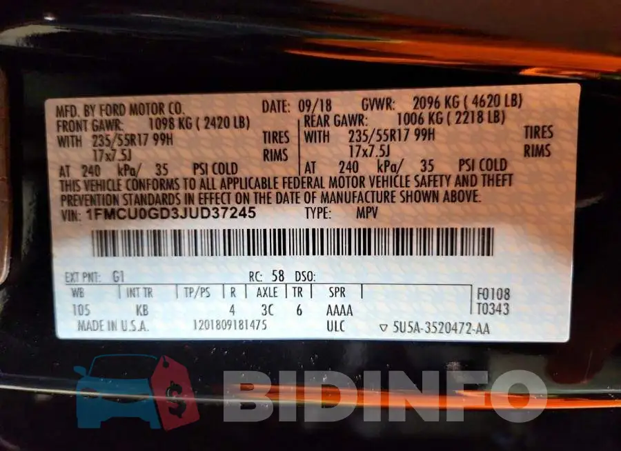 1FMCU0GD3JUD37245 Photo# 13